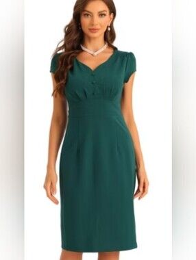 AllegraK Elegant Teal Cap-Sleeve Sheath Dress